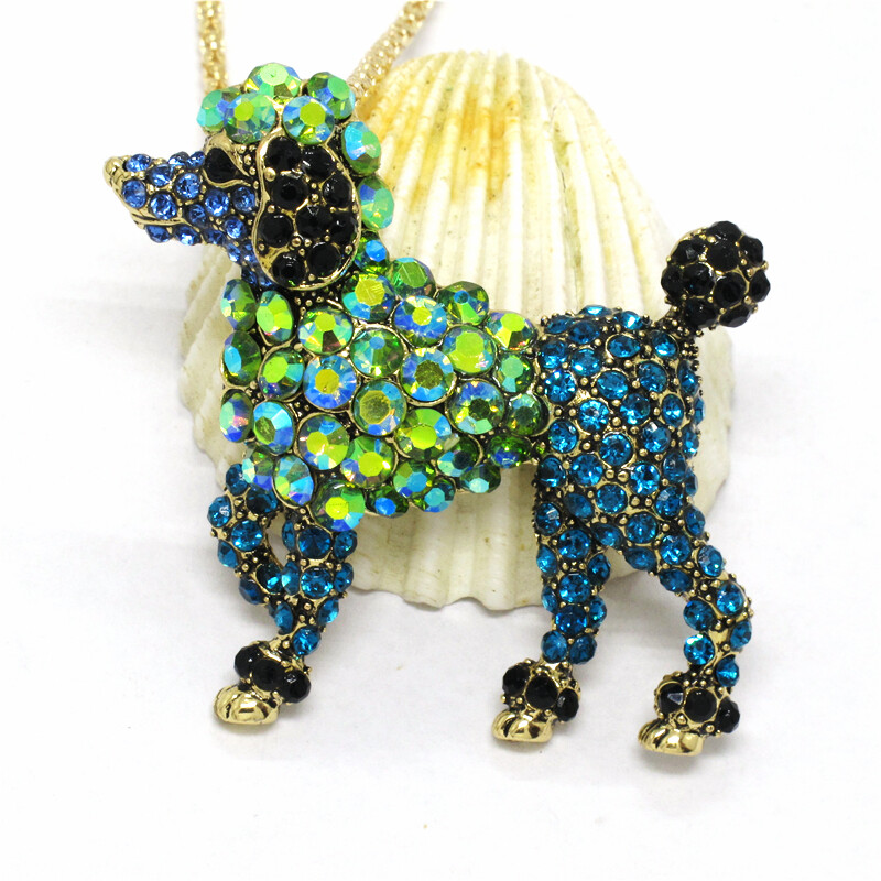 Hot Cute AB Green Poodle Dog Crystal Jewelry Fashion Pendant Women Necklace