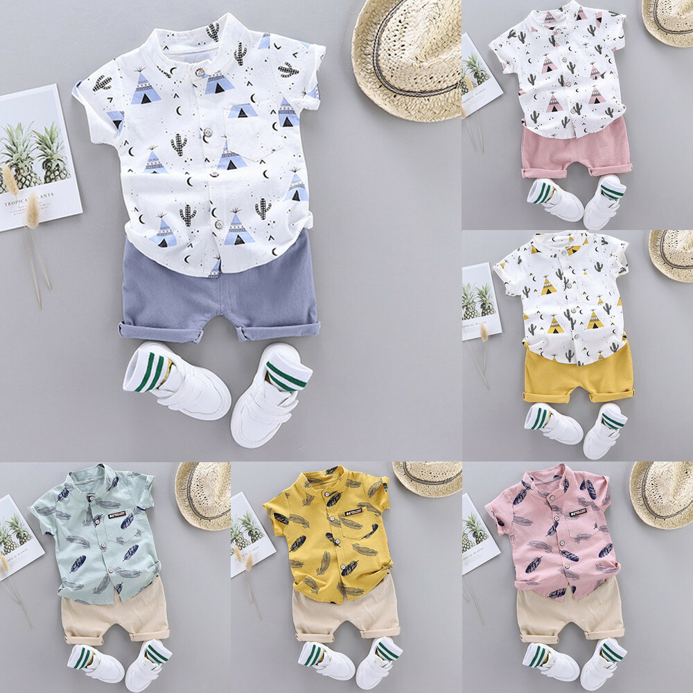 Infant Baby Kids Boys Summer Clothes Set Print T-shirt Tops+Solid Shorts Outfits Infant Baby Kids Boys Summer Clothes Set Print T-shirt Tops+Solid Shorts Outfits
