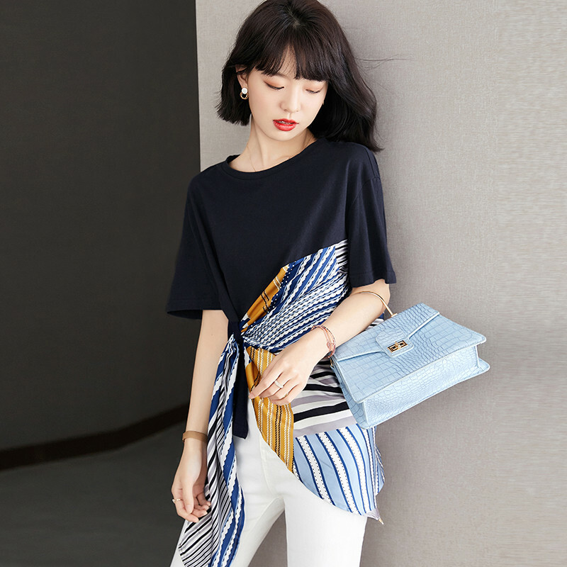 Fashion Summer Women Colorblock Asymmetry Print Short Sleeve T Shirts Blouse Top Fashion Summer Women Colorblock Asymmetry Print Short Sleeve T Shirts Blouse Top