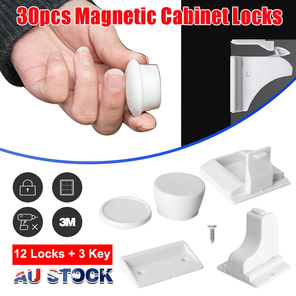 30PCS Magnetic No Drilling Cabinet Drawer Cupboard Baby Kids Safety Locks AU 30PCS Magnetic No Drilling Cabinet Drawer Cupboard Baby Kids Safety Locks AU