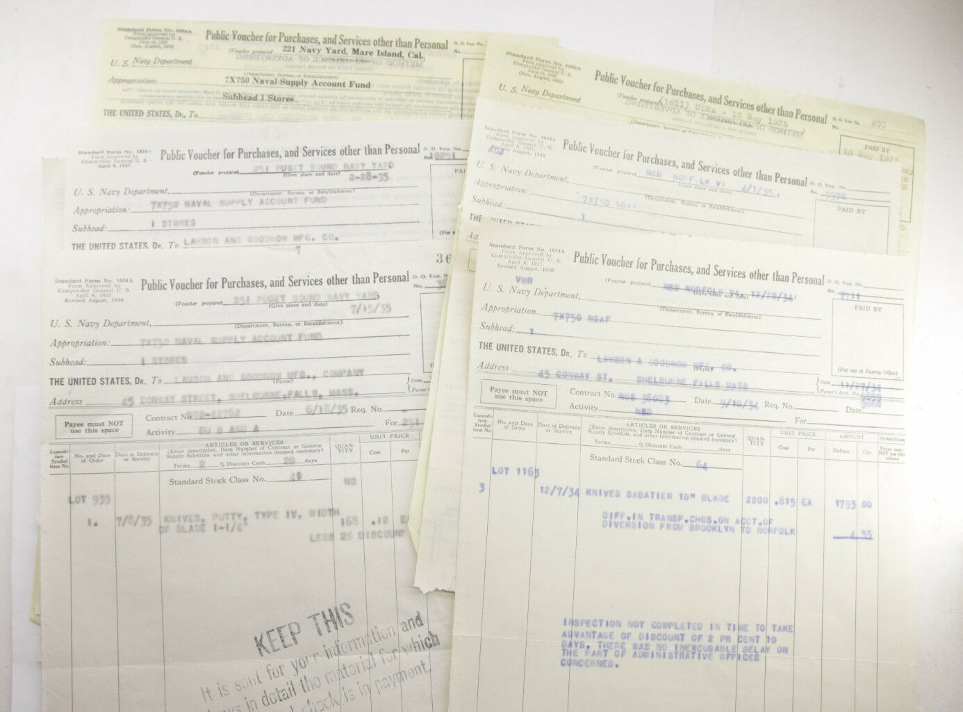 1935 Lamson Goodnow US Navy Department Payment Vouchers Ephemera P772J 1935 Lamson Goodnow US Navy Department Payment Vouchers Ephemera P772J
