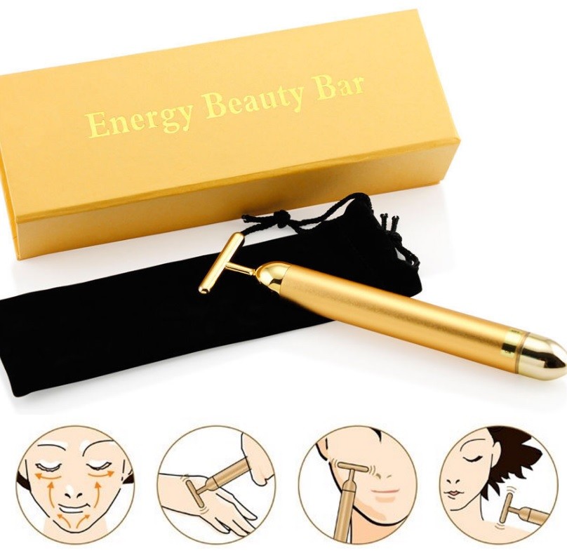 24K Golden Skin Care Anti-Aging Facial Massage Platinum Pulse Roller Beauty