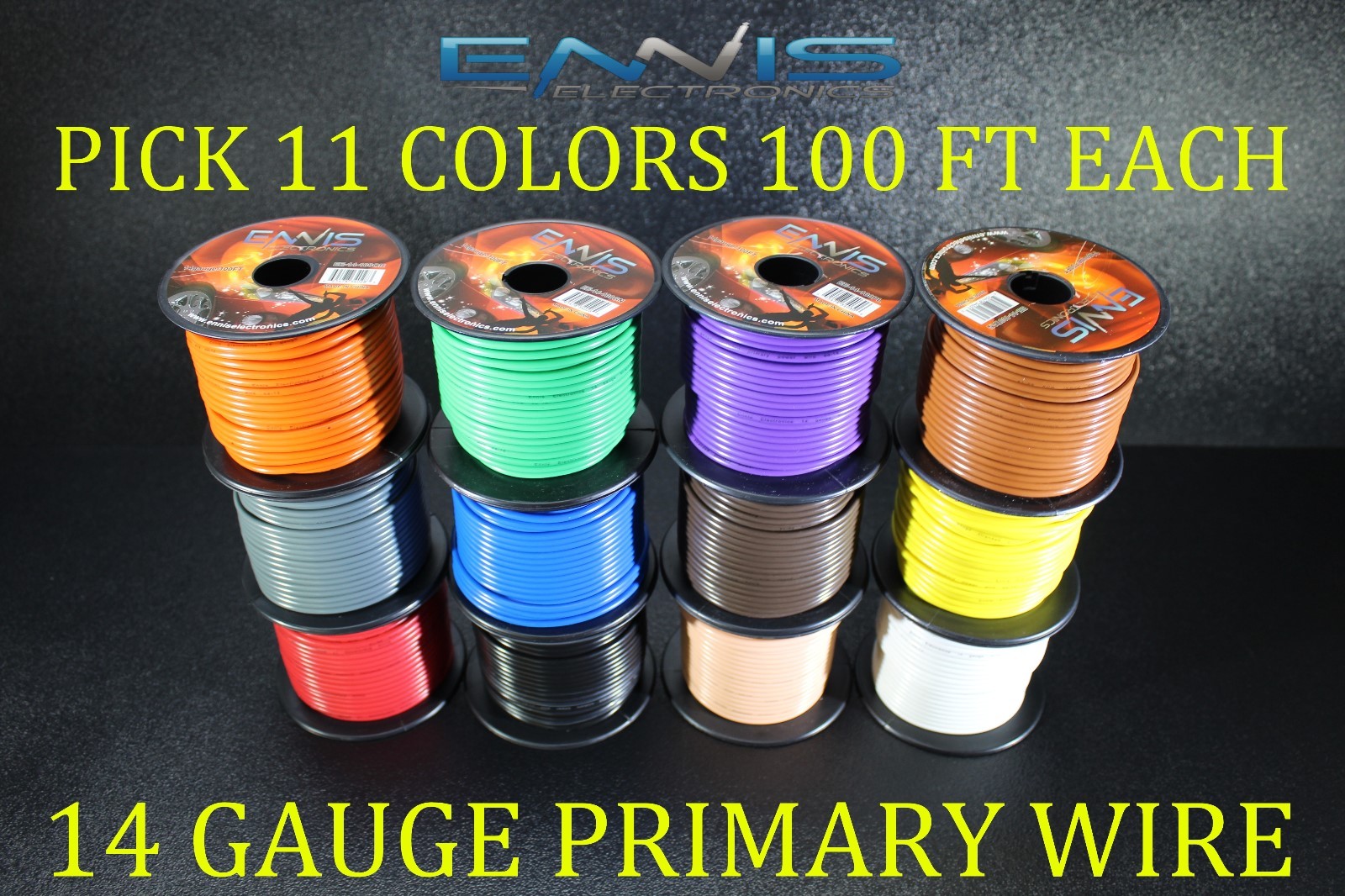 14 GAUGE WIRE ENNIS ELECTRONICS 100 FT EA PICK 11 COLORS CABLE AWG COPPER CLAD