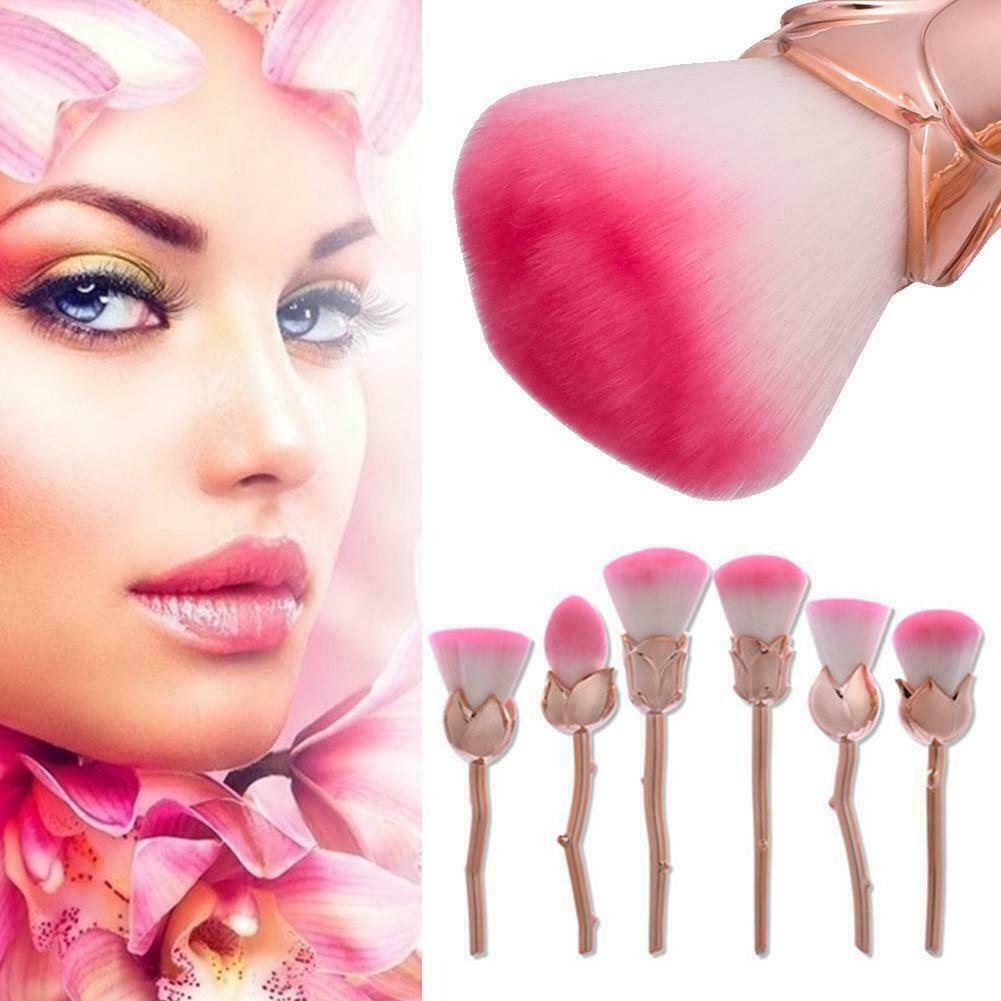 6 Pcs Rose Makeup Brushes Set Foundation Powder Eyeshadow Blending Brush T0N2