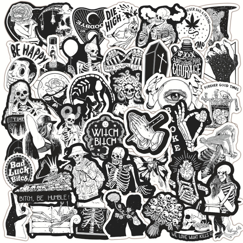 50pcs Gothic Punk Skull Stickers for Luggage Laptop Skateboard Car Wall Graffiti 50pcs Gothic Punk Skull Stickers for Luggage Laptop Skateboard Car Wall Graffiti