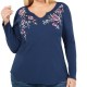 Style & Co. Womens Top Blue Size 3X Plus Floral Embroidered Waffle Knit 292 Style & Co. Womens Top Blue Size 3X Plus Floral Embroidered Waffle Knit 292