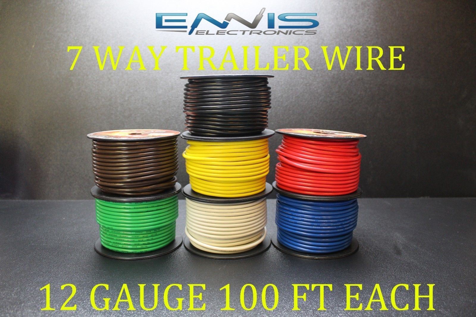 12 GAUGE WIRE ENNIS ELECTRONICS 7 WAY TRAILER LIGHT 100 FT EACH PRIMARY CABLE 12 GAUGE WIRE ENNIS ELECTRONICS 7 WAY TRAILER LIGHT 100 FT EACH PRIMARY CABLE