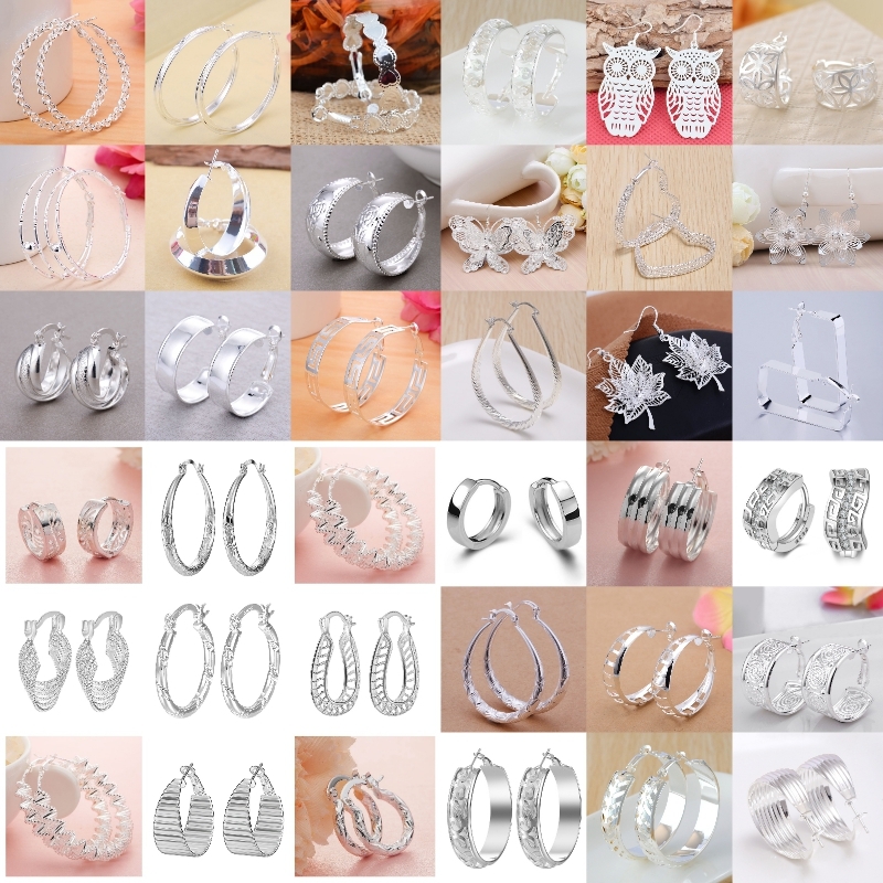 Fashion Women 925 Silver Ear Stud Hoop Dangle Earrings Wedding Bridal Jewelry