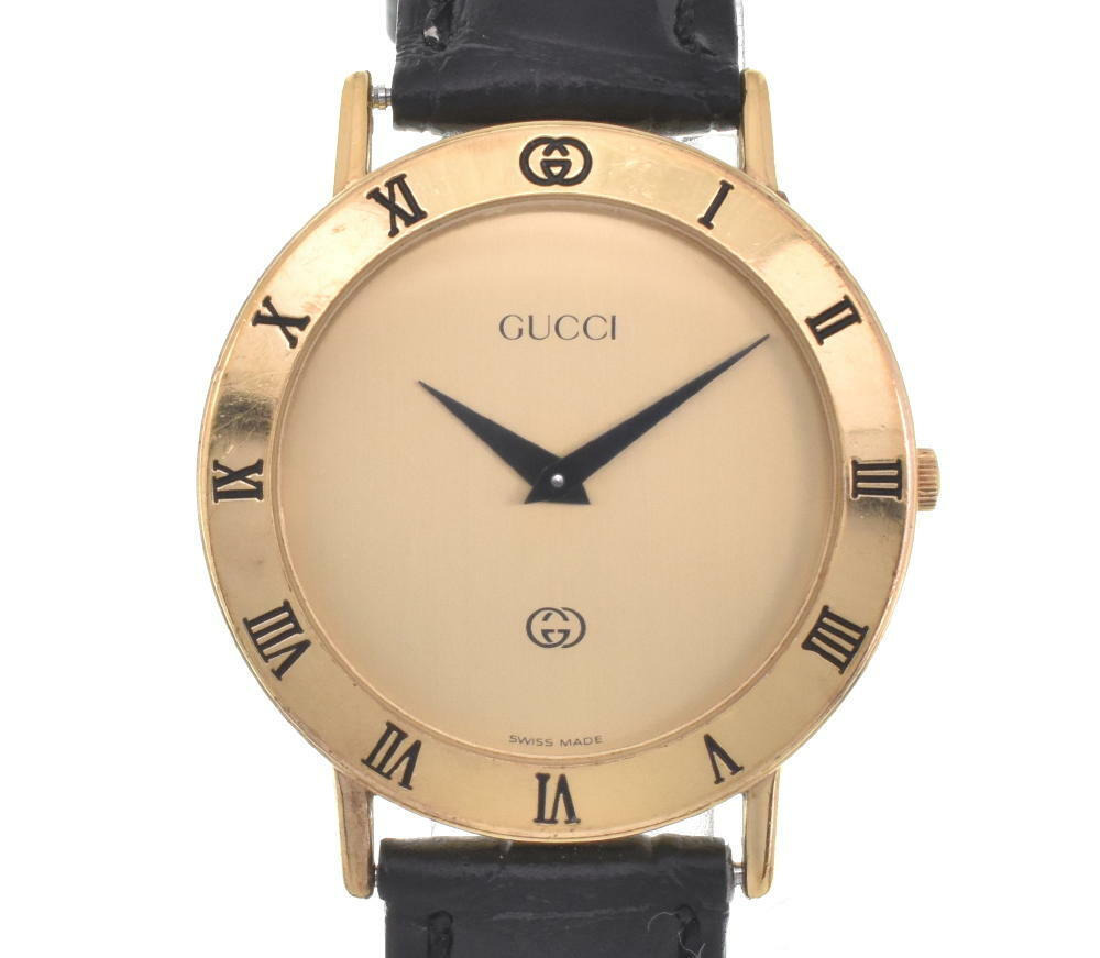 GUCCI 3000M GP/Leather gold Dial Quartz Men’s Watch X#101437 GUCCI 3000M GP/Leather gold Dial Quartz Men’s Watch X#101437