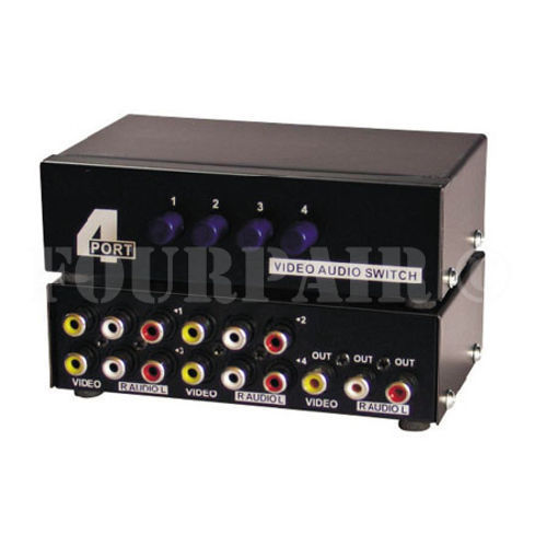 4-Port RCA Composite Video Audio AV 4-Way Switch Selector Switcher Splitter Box 4-Port RCA Composite Video Audio AV 4-Way Switch Selector Switcher Splitter Box