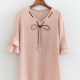 Fashion Womens Cute Pink Polyester Lace-Up Half Sleeves Blouse Autumn Tops Fashion Womens Cute Pink Polyester Lace-Up Half Sleeves Blouse Autumn Tops
