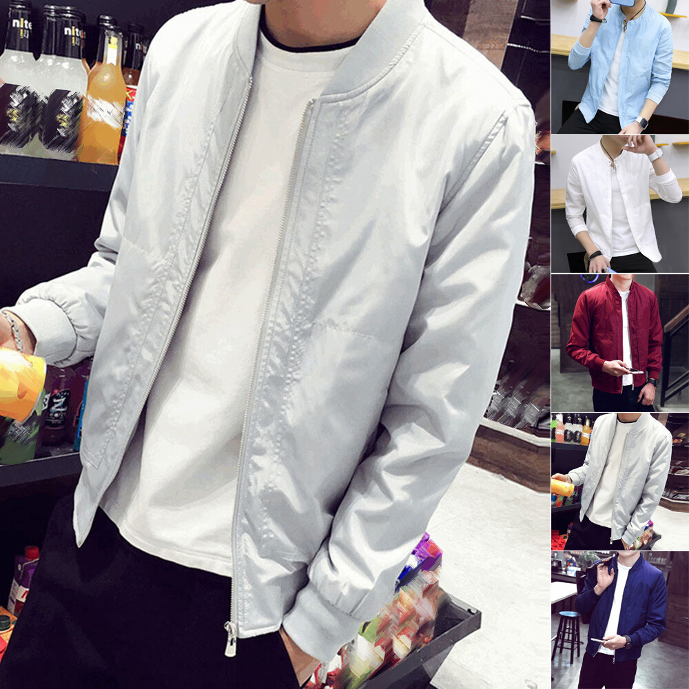 Mens Casual Fashion Bomber Jacket Spring Thin Baseball Coat Slim Fit Outwear