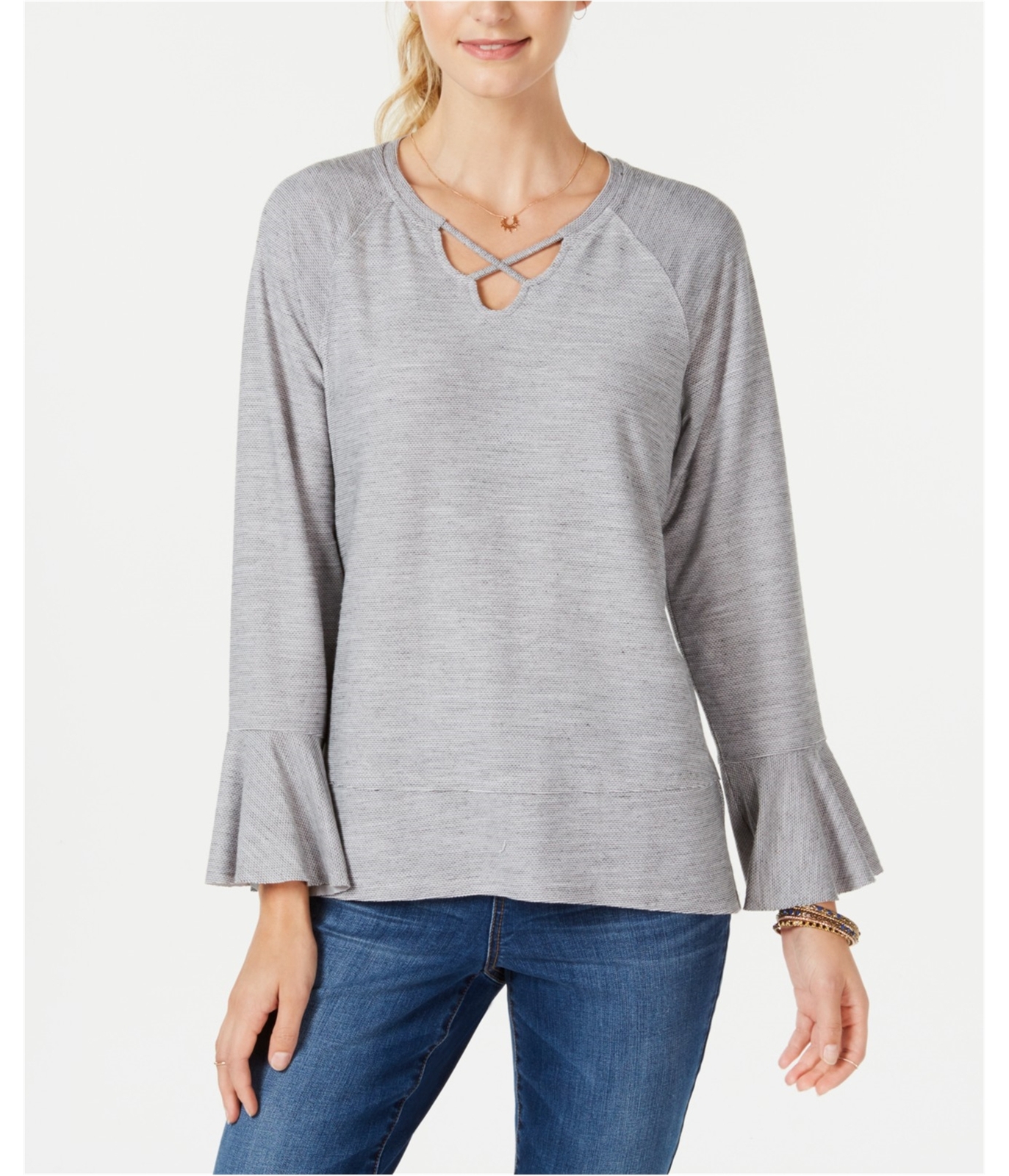 Style & Co. Womens X-Front Pullover Blouse, Grey, X-Small