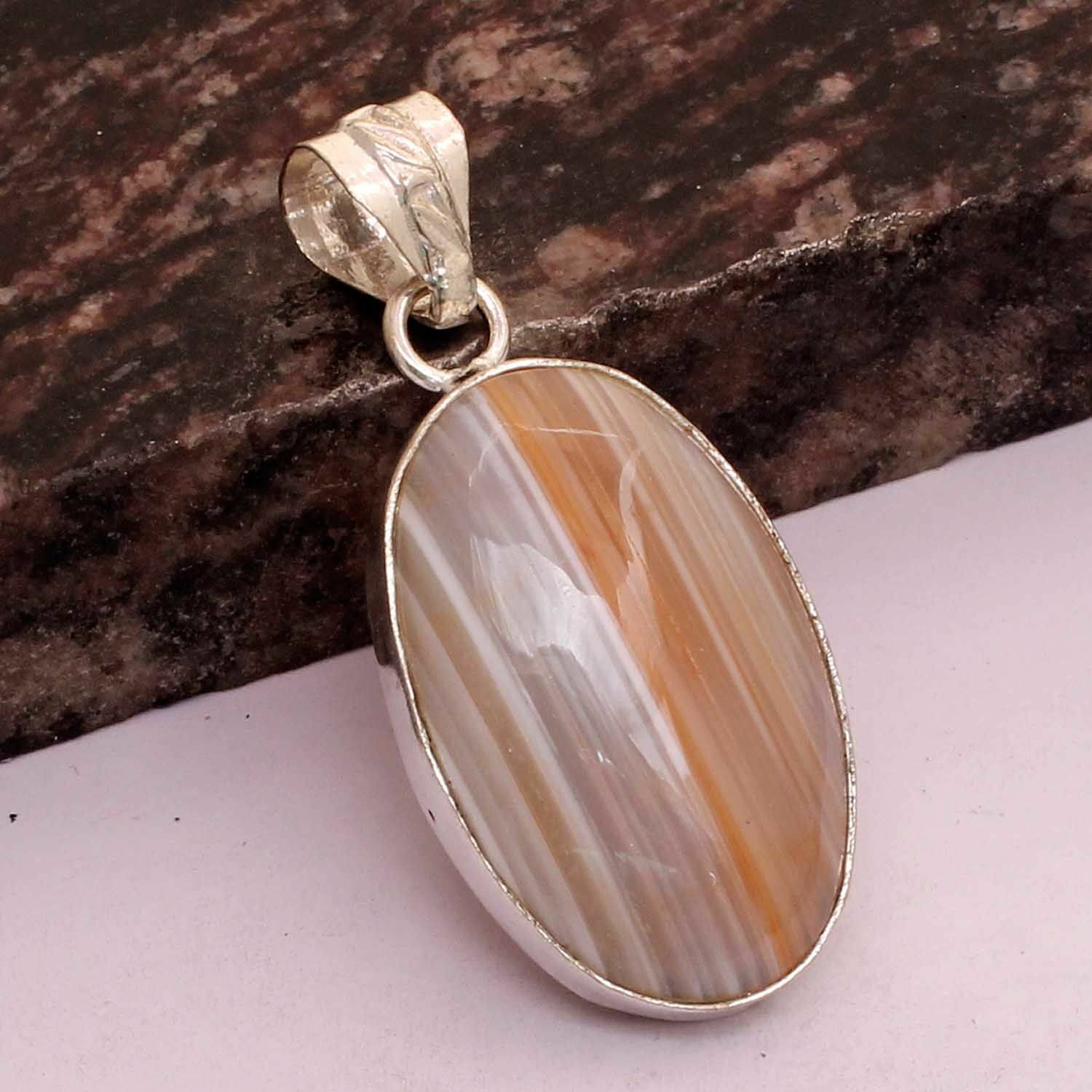 Botswana Agate Ethnic Handmade Pendant Jewelry 1.8″ AP 43843 Botswana Agate Ethnic Handmade Pendant Jewelry 1.8″ AP 43843