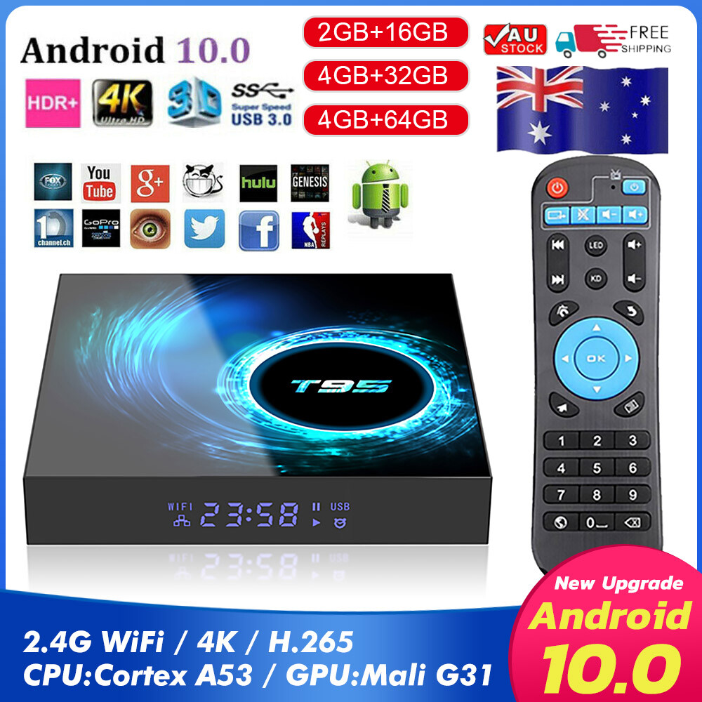 T95 Android 10.0 TV Box 4GB+16/32/64GB Quad Core HD 6K HDMI WIFI Media Player AU T95 Android 10.0 TV Box 4GB+16/32/64GB Quad Core HD 6K HDMI WIFI Media Player AU