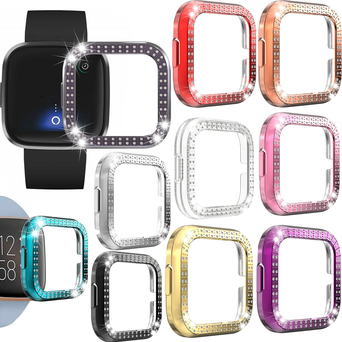 2 PACK For Fitbit Versa 2 TPU Bling Diamonds Protective Cover Case Accessories 2 PACK For Fitbit Versa 2 TPU Bling Diamonds Protective Cover Case Accessories