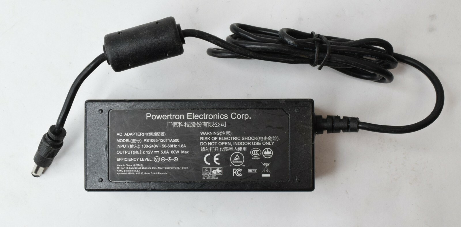 Powertron Electronics Corp PS1065-120T1A500 12V 5A Power Supply Adapter Unit Powertron Electronics Corp PS1065-120T1A500 12V 5A Power Supply Adapter Unit
