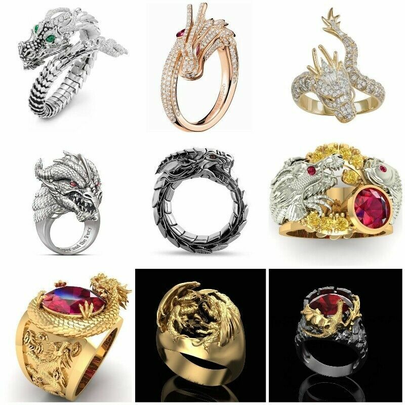 Men’s Fashion Gold Dragon Rings 925 Silver Ruby Hip Hop Punk Party Jewelry Gift Men’s Fashion Gold Dragon Rings 925 Silver Ruby Hip Hop Punk Party Jewelry Gift