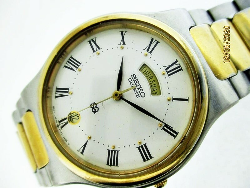 SEIKO SQ 100 5Y23 8150 ROMAN GOLD SS MENS DAY DATE 8D0798 EU SHIP SERVICED WATCH SEIKO SQ 100 5Y23 8150 ROMAN GOLD SS MENS DAY DATE 8D0798 EU SHIP SERVICED WATCH