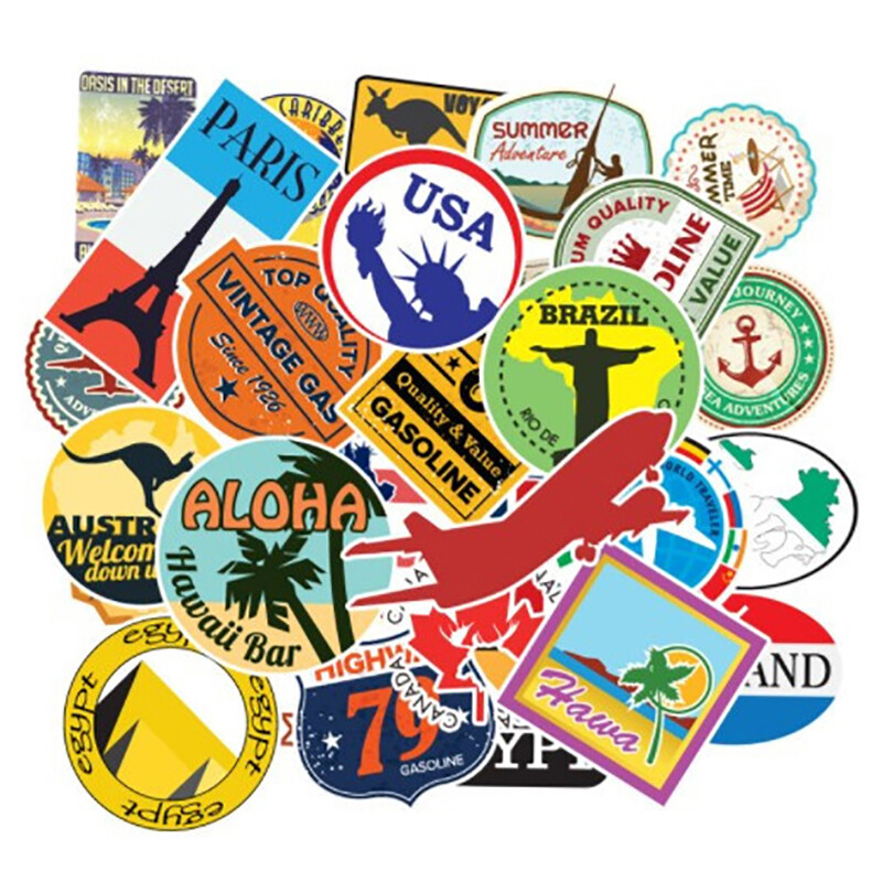 100Pcs/set Travel Map Country Famous Logo PVC Waterproof Stickers Decor Suitc Y1 100Pcs/set Travel Map Country Famous Logo PVC Waterproof Stickers Decor Suitc Y1