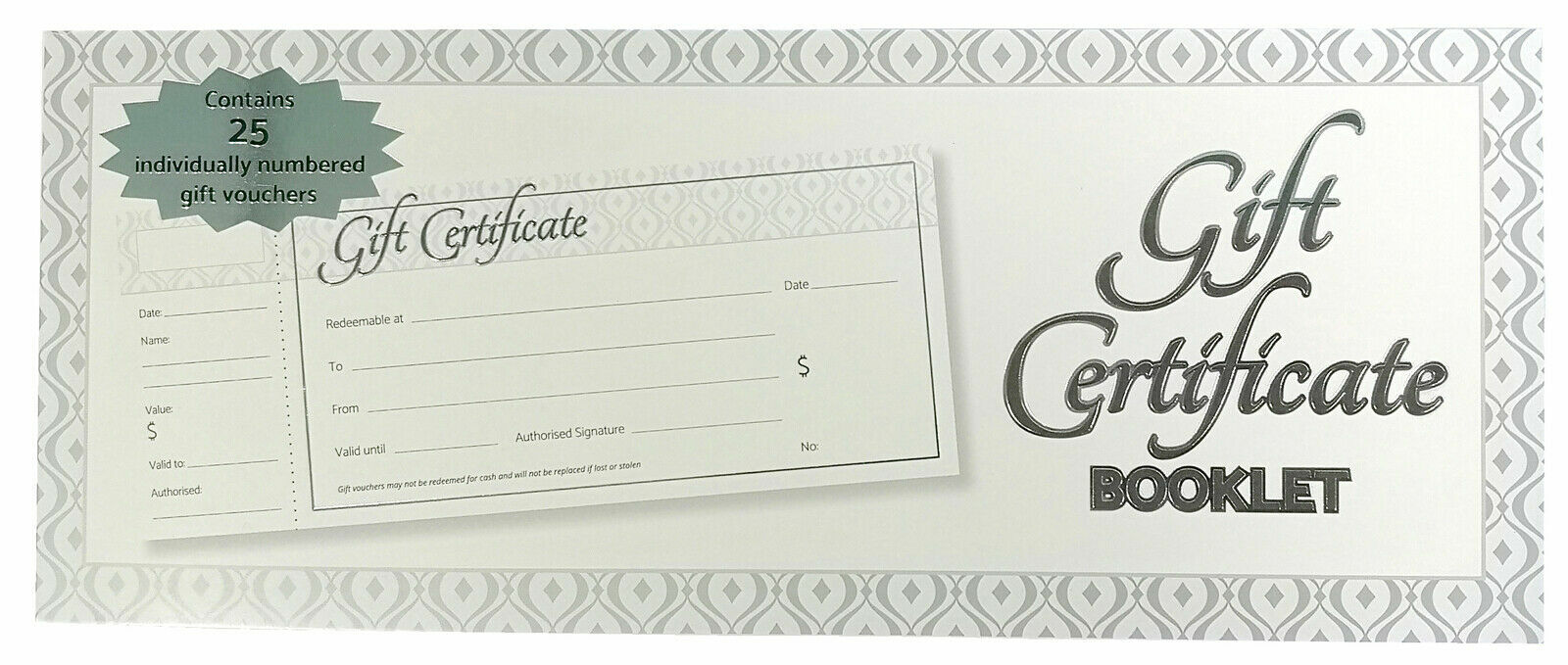 Ozcorp Gift Certificate Booklet Gift Vouchers Ivory/Silver – 25 Pack Ozcorp Gift Certificate Booklet Gift Vouchers Ivory/Silver – 25 Pack