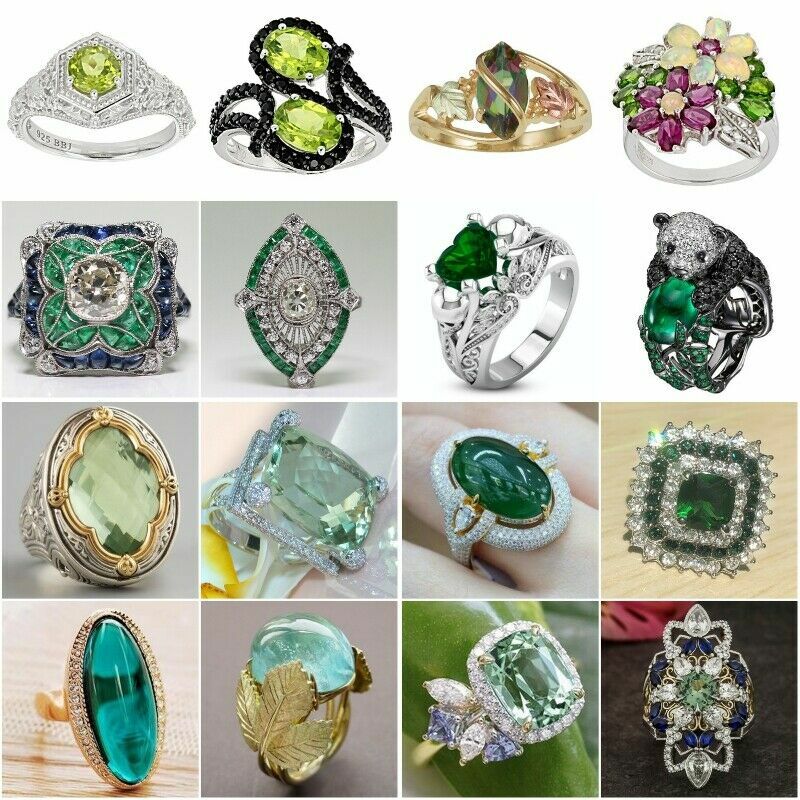925 Silver Wedding Emerald Fashion Jewelry Ring Women Men Party Gift Size 6-10