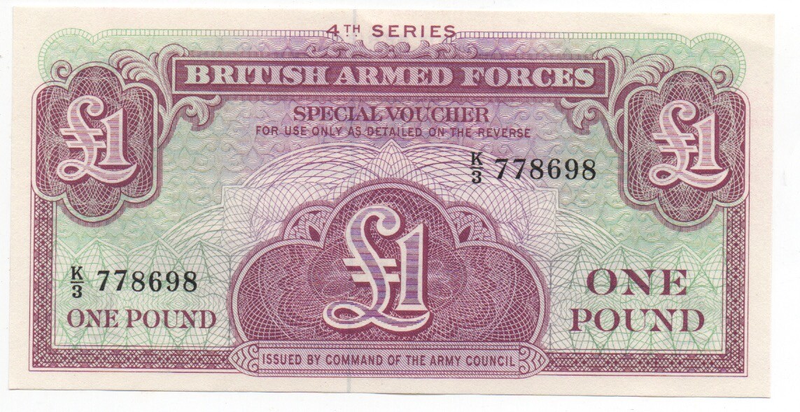 Vintage British Armed Forces Army Council One Pound Military Payment Voucher 9+