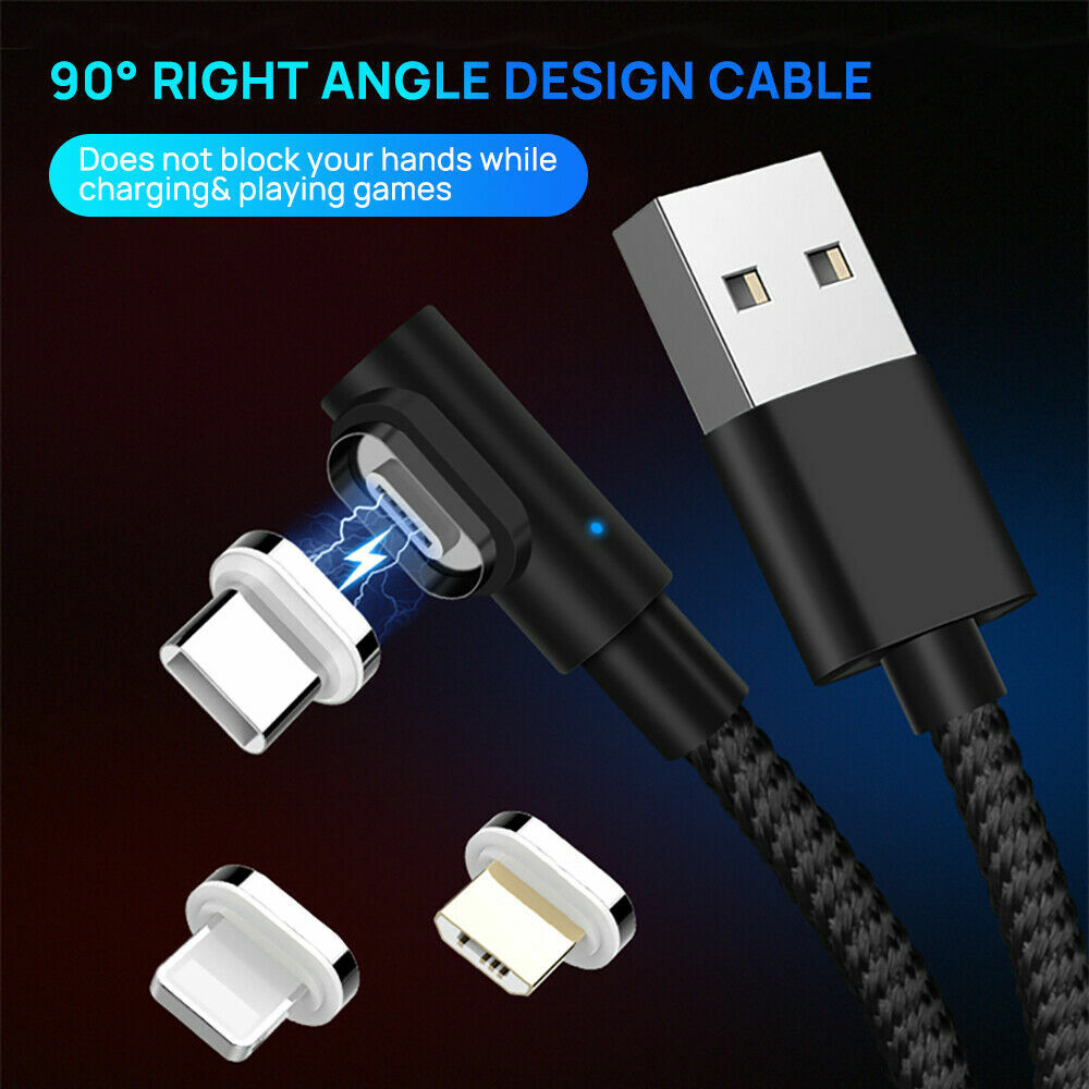 90 Degree 5A Lightning USB Magnetic Data Charging Cable Fast Charger For iPhone