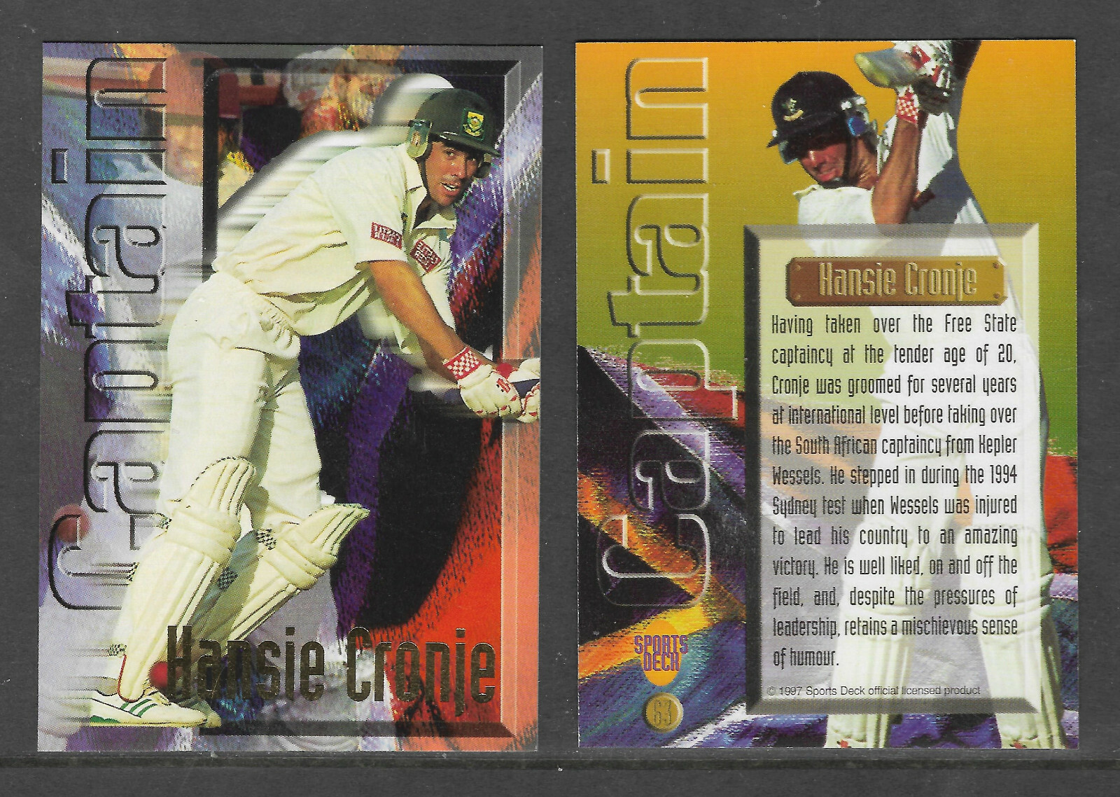 HANSIE CRONJE (S Africa) 1997 South Africa SPORTS DECK CRICKET CAPTAIN CARD #63