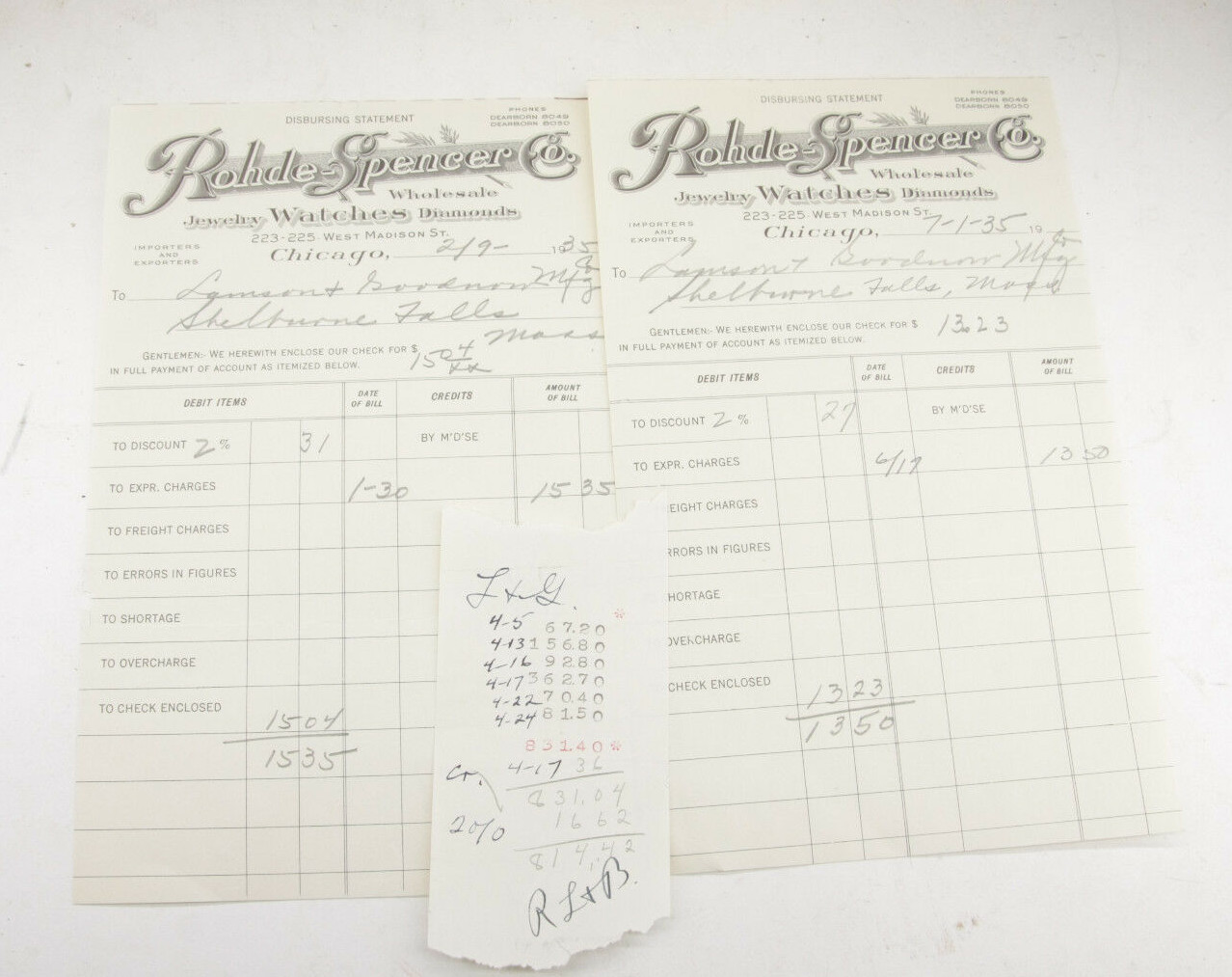 1935 Lamson Goodnow Rohde Spencer Co Chicago IL Payment Vouchers Ephemera P773J 1935 Lamson Goodnow Rohde Spencer Co Chicago IL Payment Vouchers Ephemera P773J