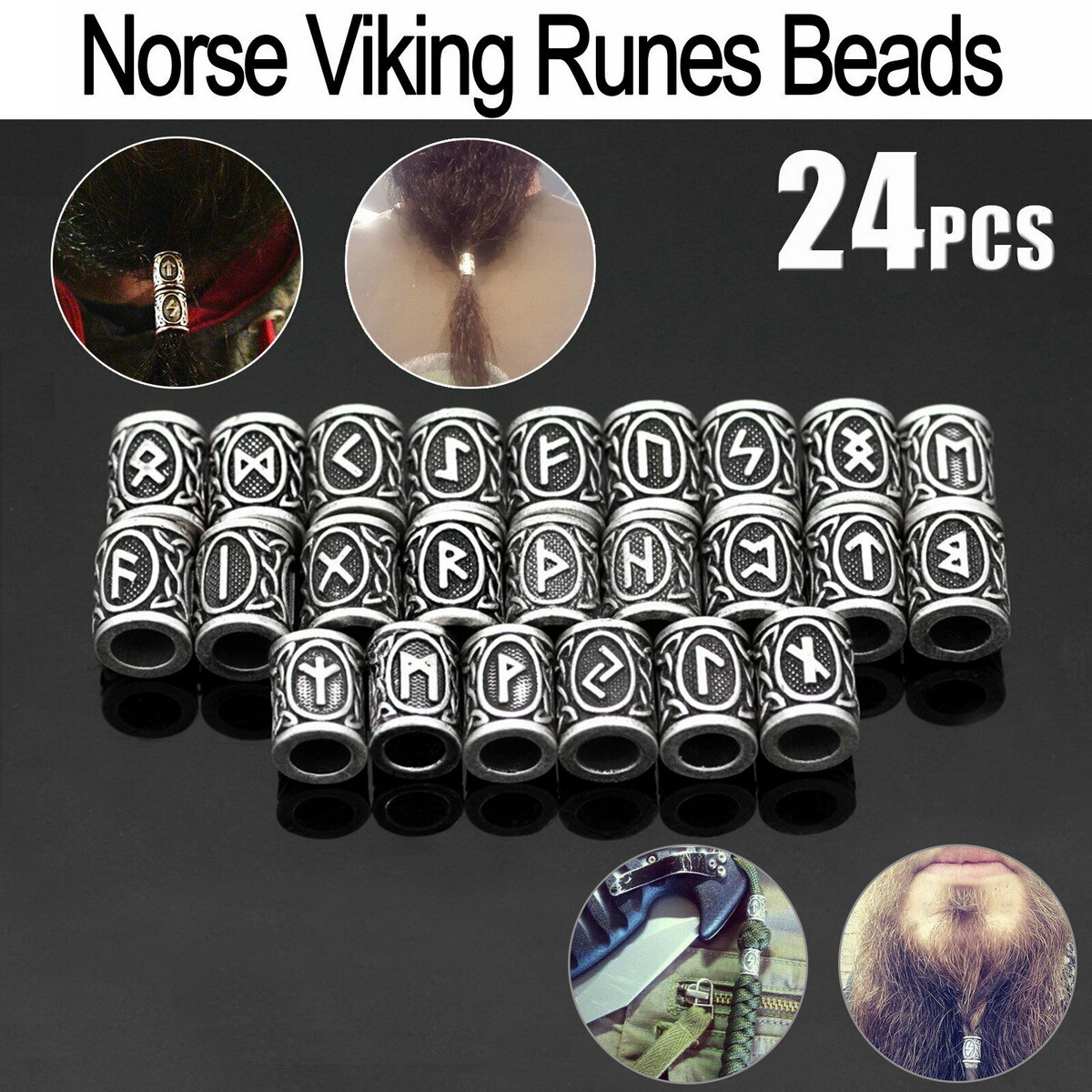 24PCS Viking Norse Beard Ring Futhark Runes for Jewelry Making Bracelet Necklace 24PCS Viking Norse Beard Ring Futhark Runes for Jewelry Making Bracelet Necklace