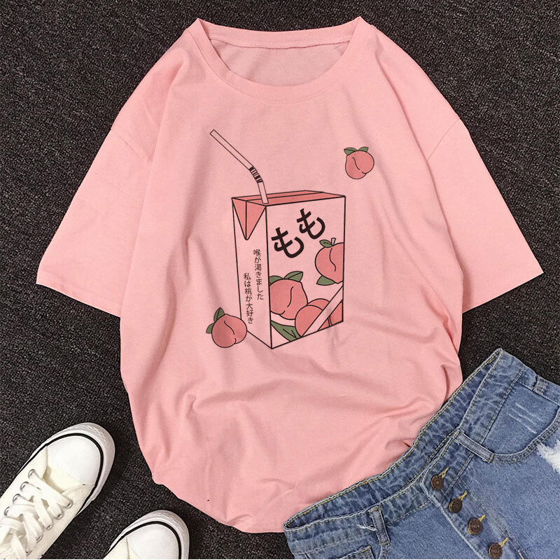 Korean Japan Kawaii Clothing Peach Juice Harajuku Pastel Shirt Tee Top Print Korean Japan Kawaii Clothing Peach Juice Harajuku Pastel Shirt Tee Top Print