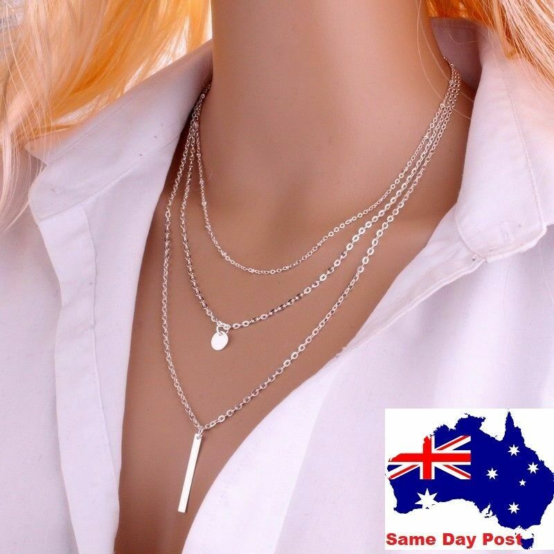 Womens 3 multi layer Gold or Silver Plated Necklace pendant drop Necklace Chain Womens 3 multi layer Gold or Silver Plated Necklace pendant drop Necklace Chain
