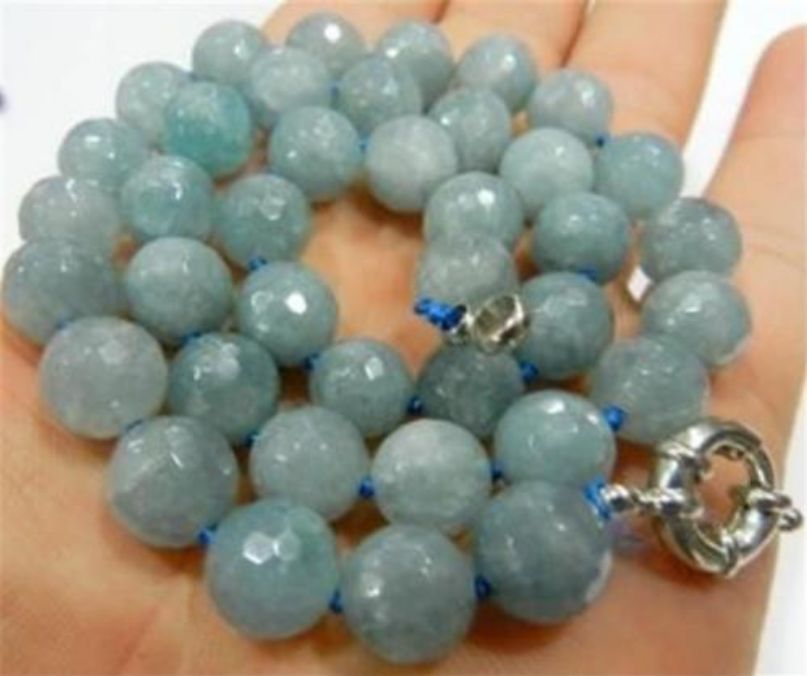 Beautiful 8mm Round Faceted Aquamarine Gems Beads Necklace 18″ Beautiful 8mm Round Faceted Aquamarine Gems Beads Necklace 18″