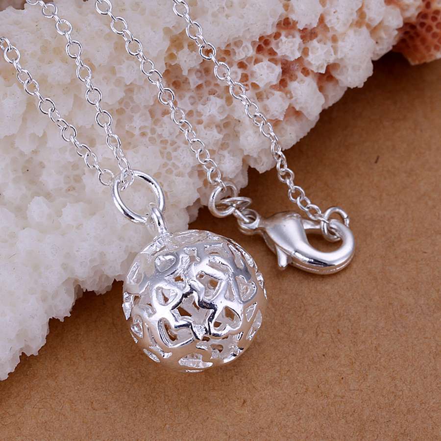 2PCS 925Sterling Solid Silver Jewelry Hollow Ball Chain Pendant Necklace P174 2PCS 925Sterling Solid Silver Jewelry Hollow Ball Chain Pendant Necklace P174