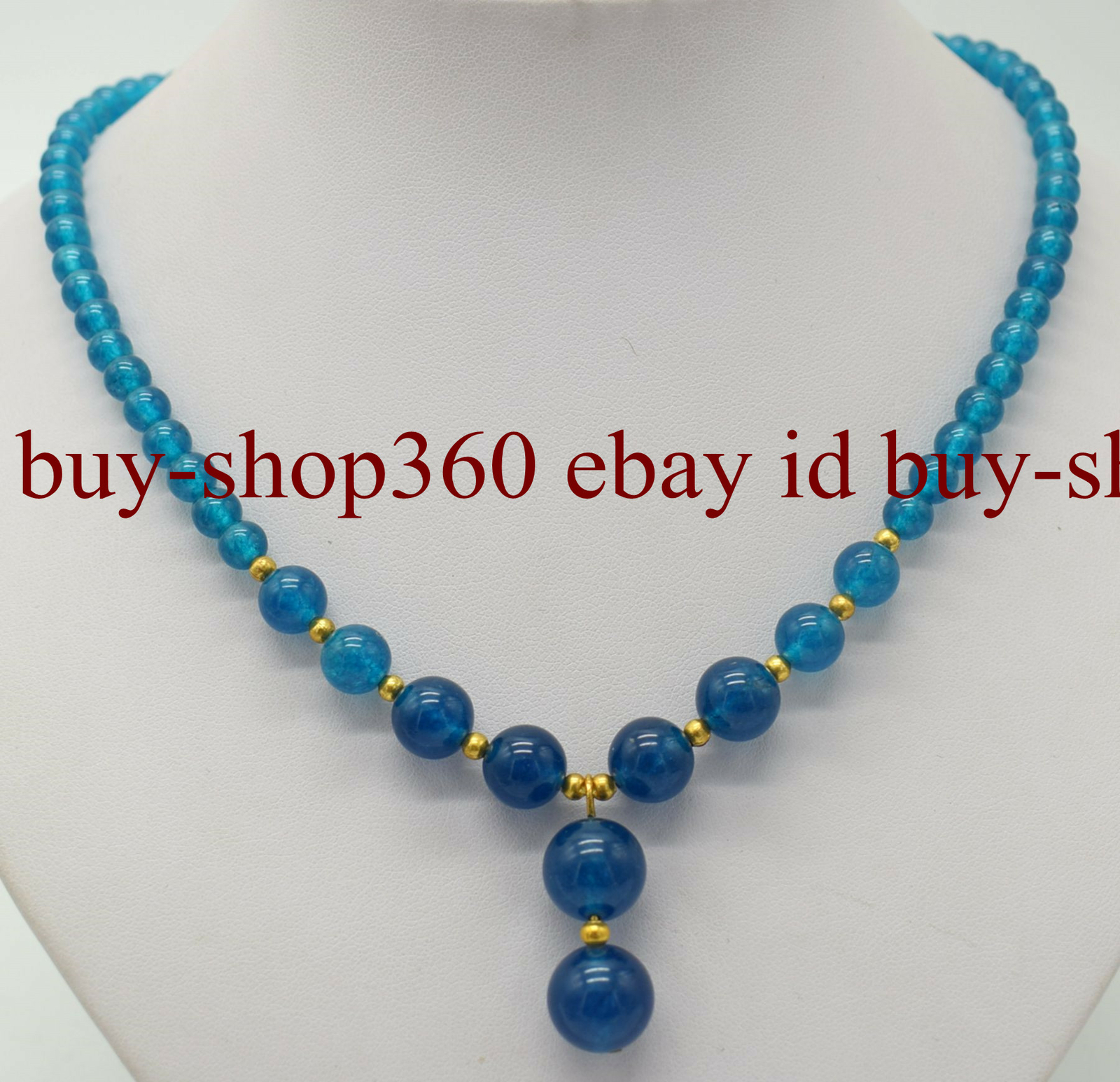 New 6-12mm Round Ink Blue Apatite Gemstone Beads Pendant Necklace 18” AAA