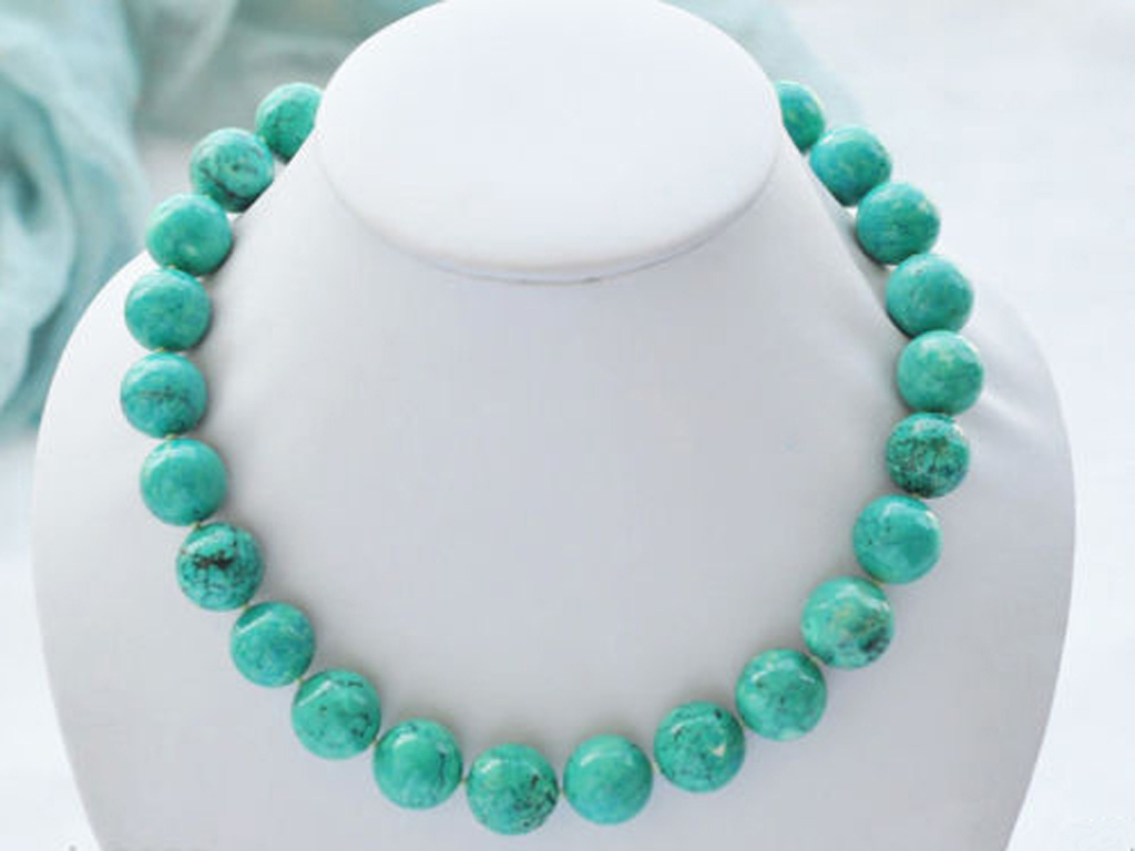 AAA 12mm Natural Old Rock Blue Turquoise Round Gemstone Beads Necklace 18” AAA 12mm Natural Old Rock Blue Turquoise Round Gemstone Beads Necklace 18”