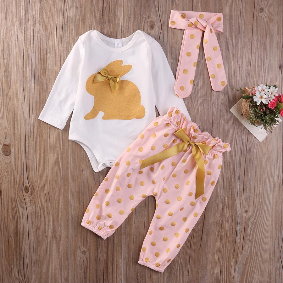 3PCS Cute Newborn Baby Bunny Clothes Infant Bebe Rabbit Romper Bodysuit Gold Dot 3PCS Cute Newborn Baby Bunny Clothes Infant Bebe Rabbit Romper Bodysuit Gold Dot