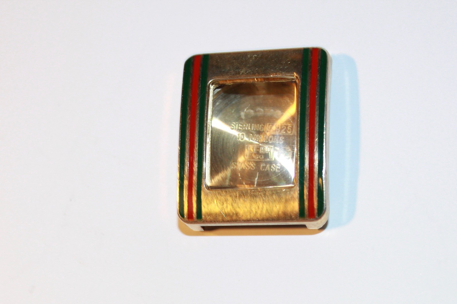 Genuine Vintage Gucci Red & Green Enamel Sterling Silver Gilt Vermeil Watch Case Genuine Vintage Gucci Red & Green Enamel Sterling Silver Gilt Vermeil Watch Case