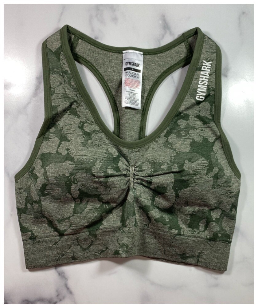 Gymshark Adapt Camo Seamless Racer Back Sports Bra – Green – MD