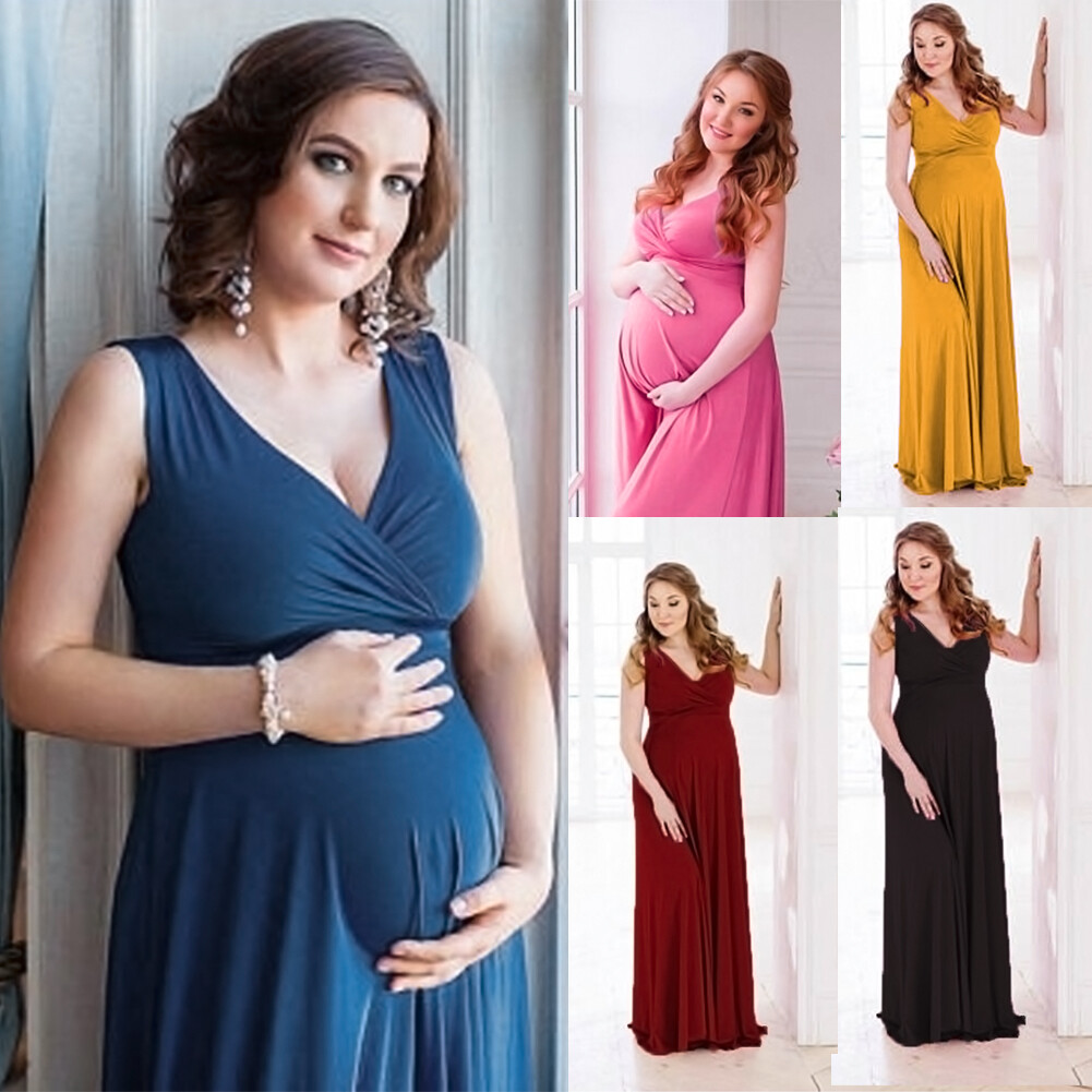 New Pregnant Women V Neck Long Maxi Dress Maternity Photography Baby Shower Gown New Pregnant Women V Neck Long Maxi Dress Maternity Photography Baby Shower Gown