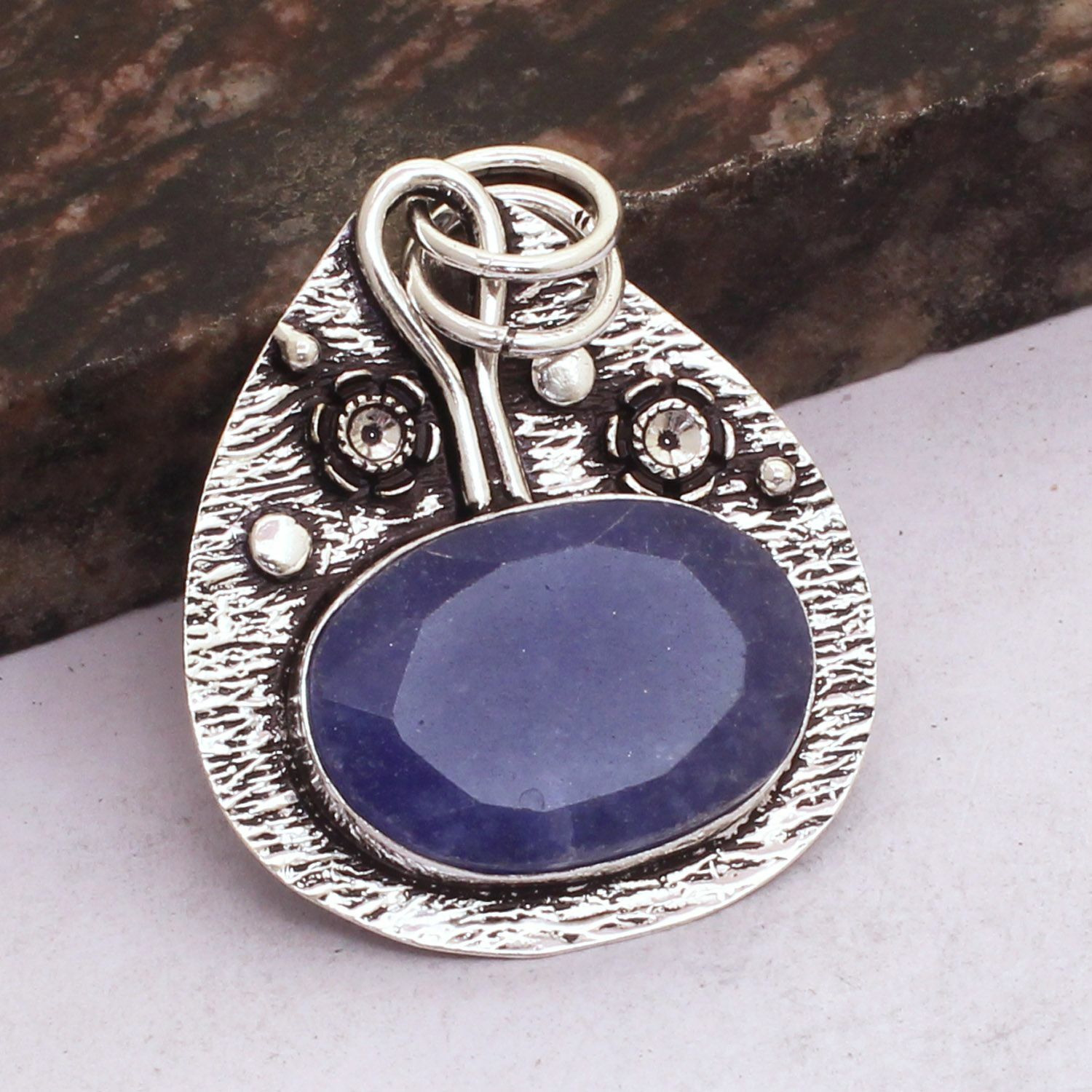 Blue Sapphire Ethnic Handmade Pendant Jewelry 1.68″ AP 47501 Blue Sapphire Ethnic Handmade Pendant Jewelry 1.68″ AP 47501