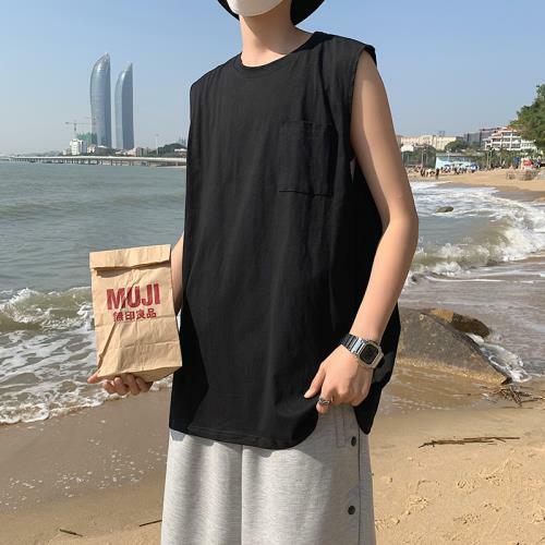Men Fashion Cotton Printing Loose Sleeveless Vest Round Neck T-shirts Men Fashion Cotton Printing Loose Sleeveless Vest Round Neck T-shirts