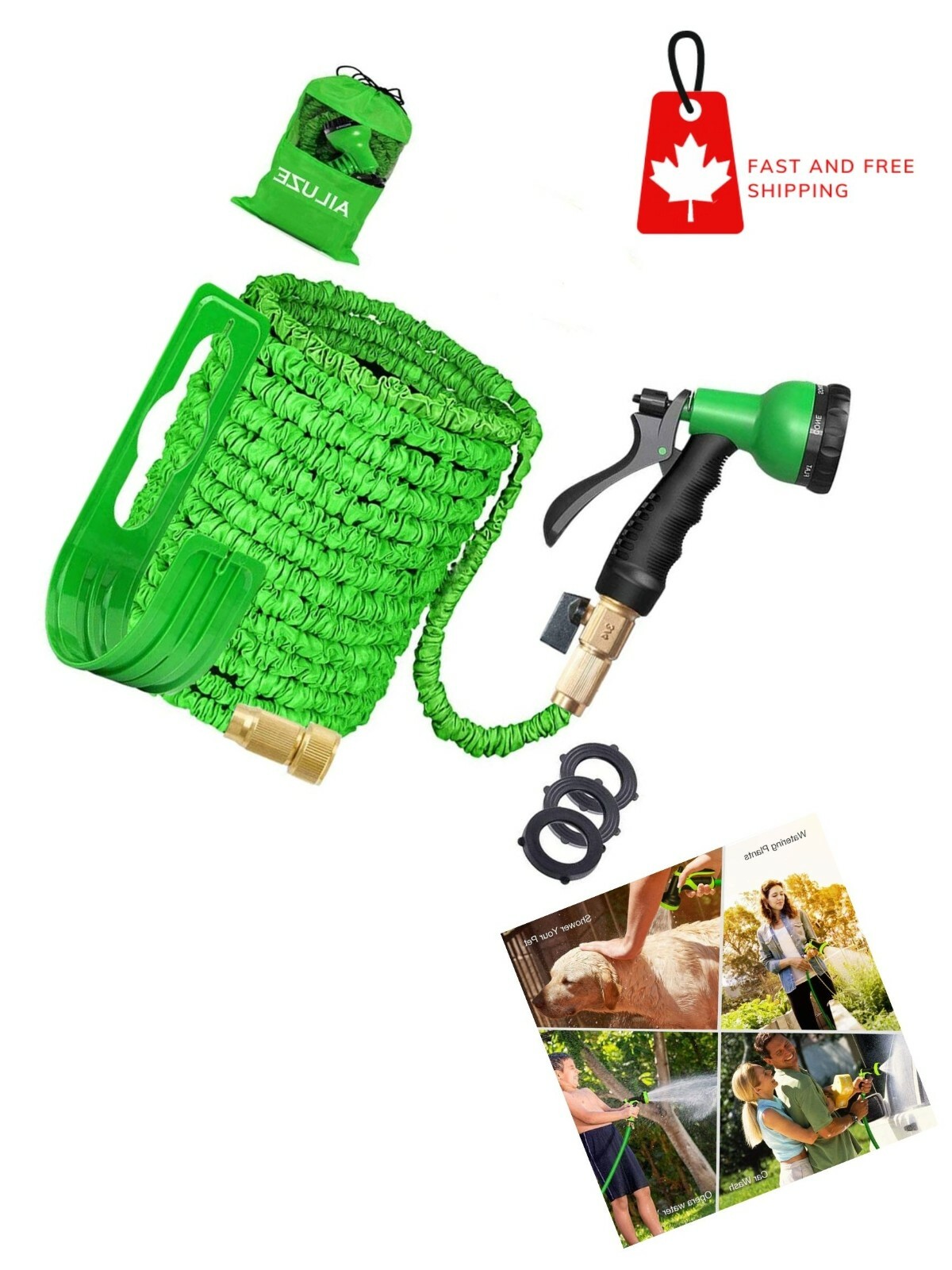 Expanding Garden Hose in 100FT Long w/ 8 Function Spray Gun & Anti Leak Feature Expanding Garden Hose in 100FT Long w/ 8 Function Spray Gun & Anti Leak Feature