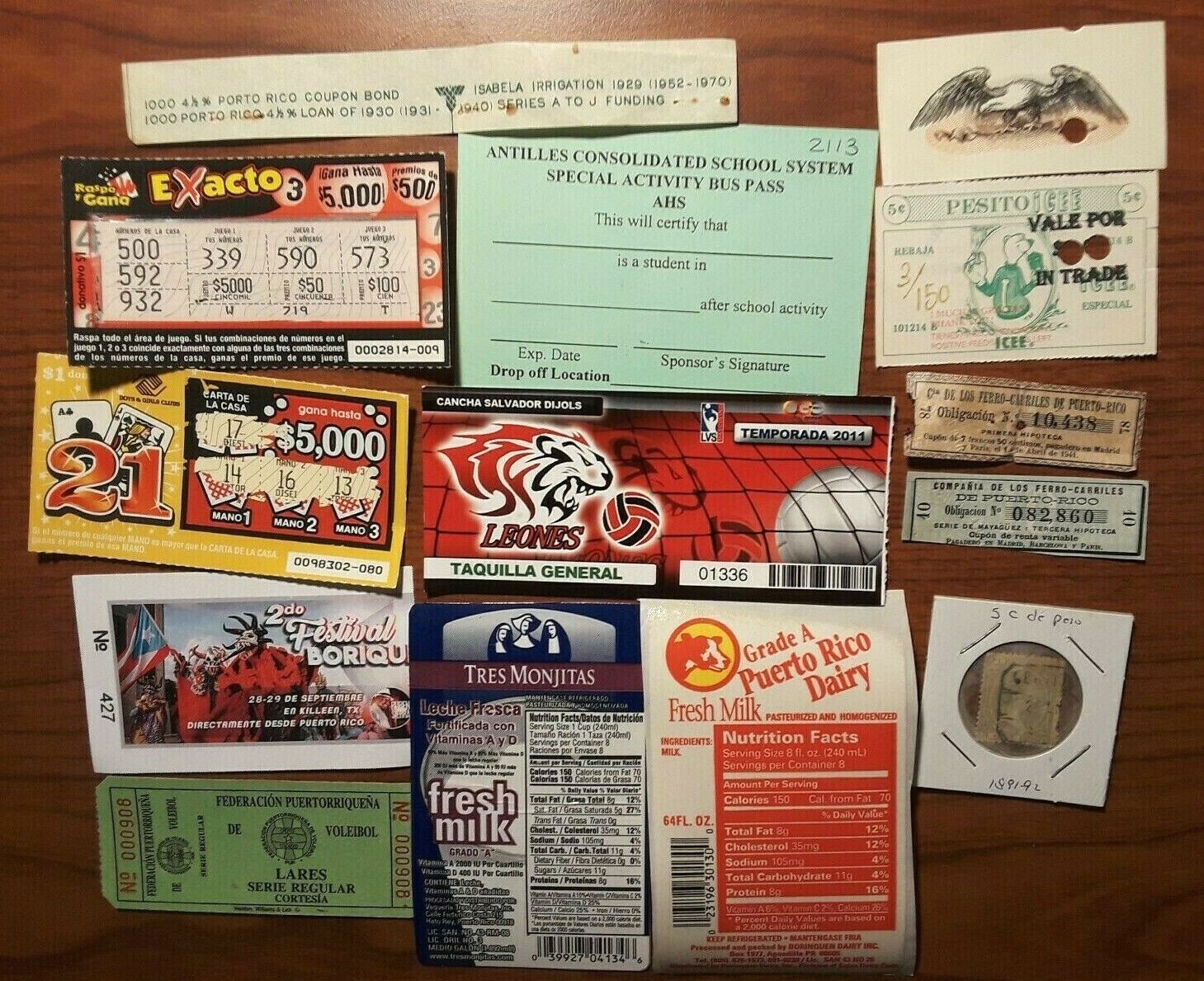 14 SCRIPHOLY RECEIPT TICKET STAMP VOUCHER LABEL BOND SHARE COUPON Puerto Rico #1