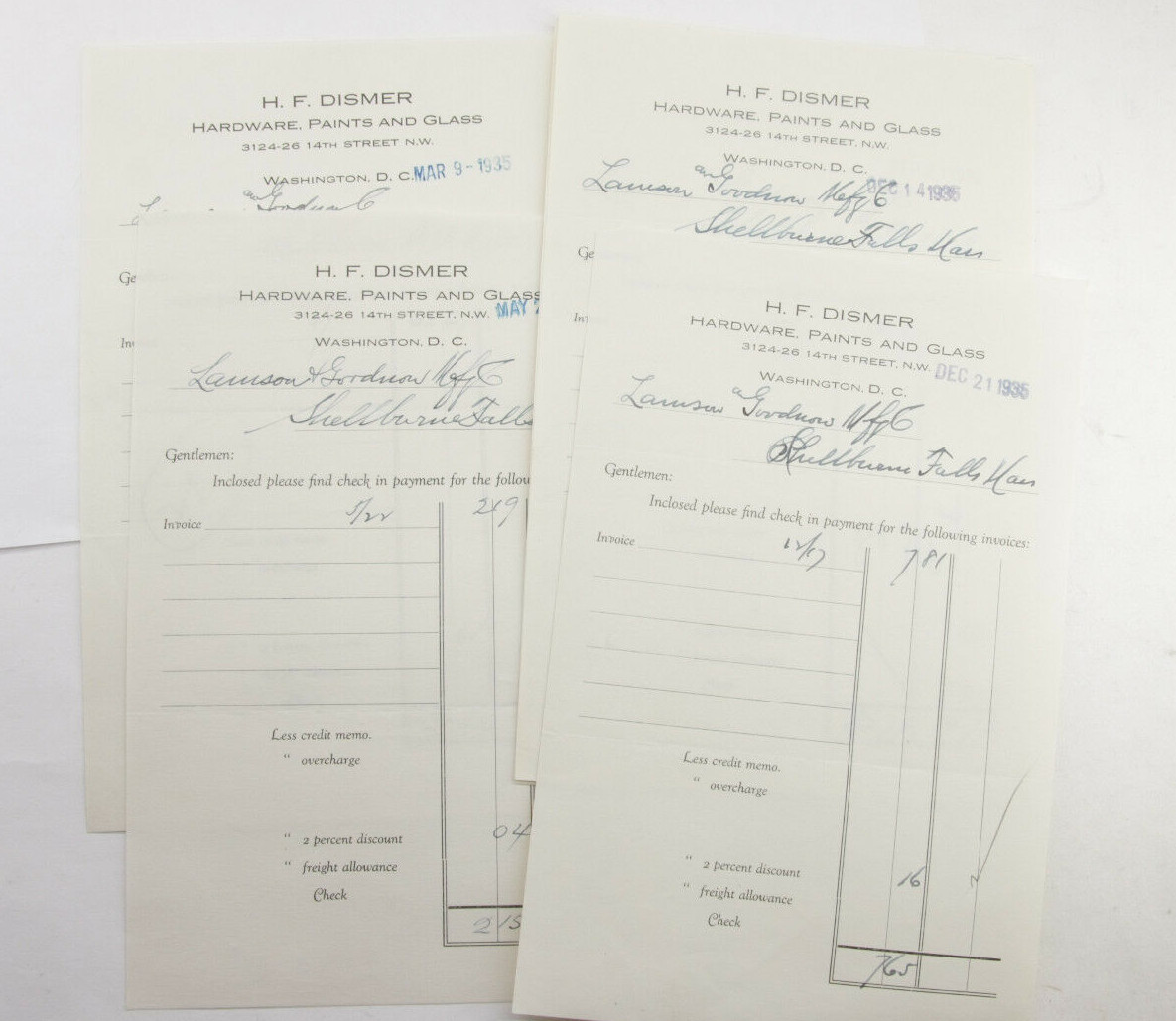 1935 Lamson Goodnow H F Dismer Washington DC Remittance Vouchers Ephemera P767C 1935 Lamson Goodnow H F Dismer Washington DC Remittance Vouchers Ephemera P767C