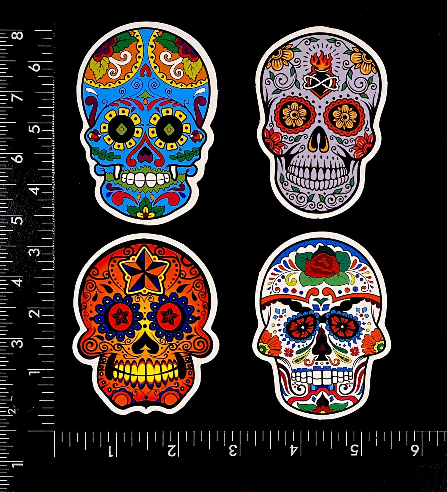 4 Sugar Skull Sticker Day Of The Dead Vinyl Laptop Skateboard Decal Wall Mexico