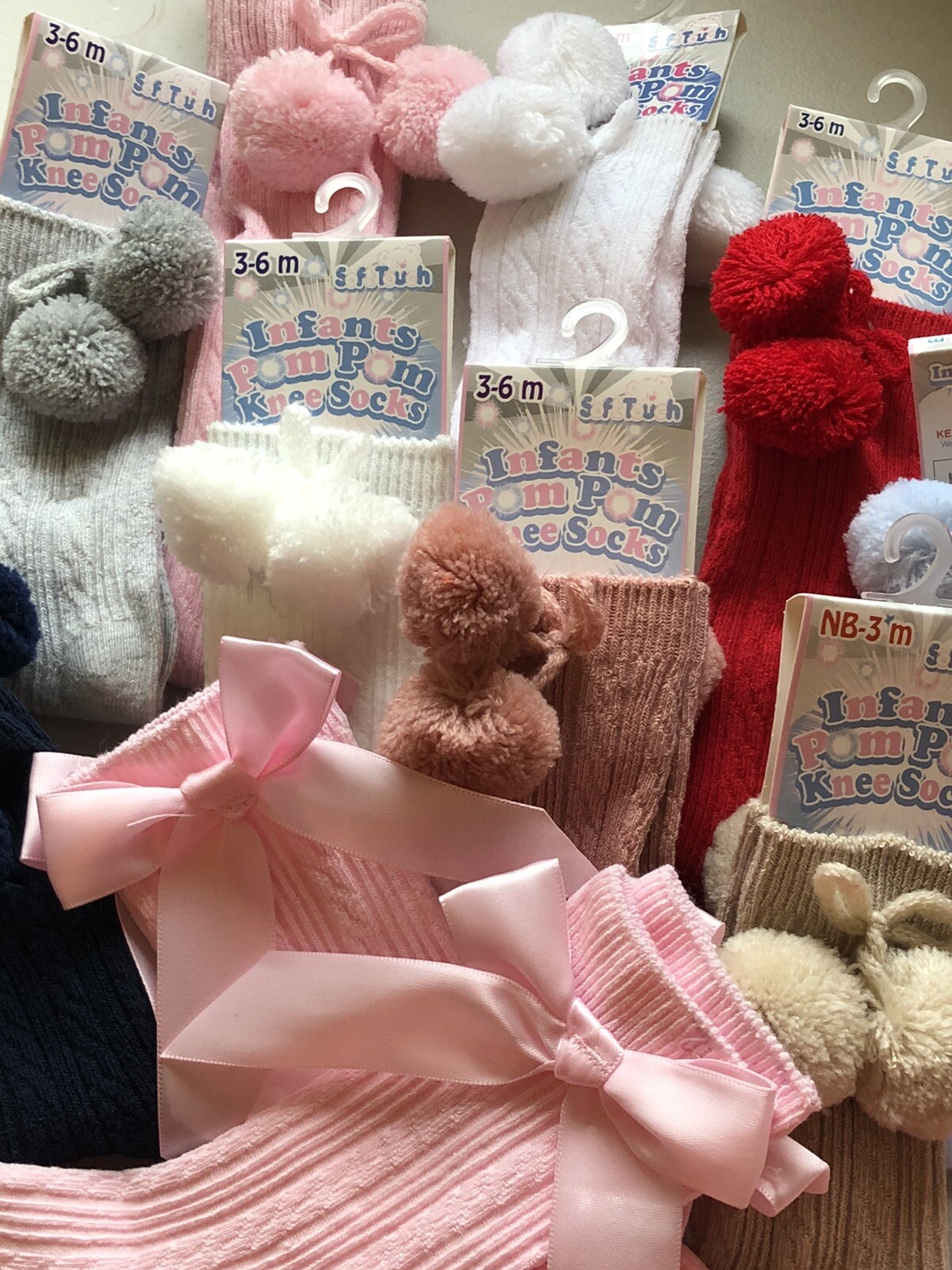 BABY POM POM SOCKS KNEE HIGH SPANISH STYLE PATTERNED LEMON PINK BLU RED GREY BABY POM POM SOCKS KNEE HIGH SPANISH STYLE PATTERNED LEMON PINK BLU RED GREY