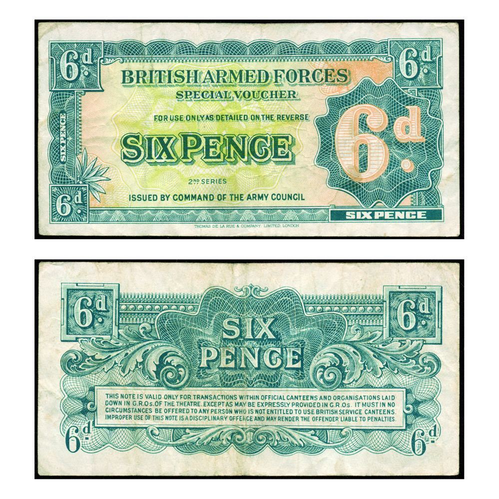 British Armed Forces Special Voucher MPC 2nd Series Sixpence 1948 Pick M17 Very