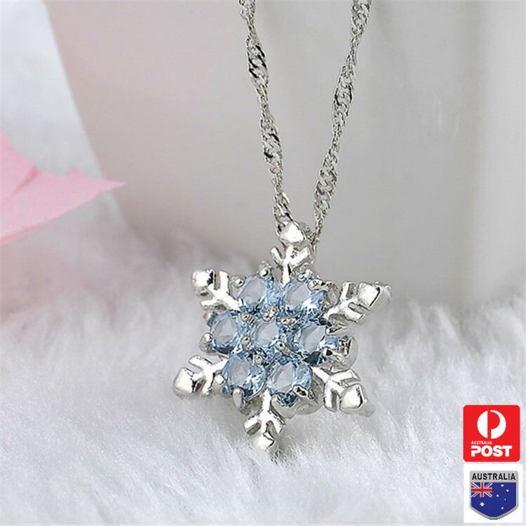 Blue Crystal Snowflake Pendant silver chain Frozen Necklace Flower Girl Gift Blue Crystal Snowflake Pendant silver chain Frozen Necklace Flower Girl Gift